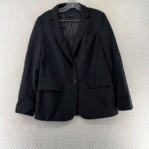 Talbots Blazer Womens Black Wool Blend One Button Jacket Career Timeless Classic